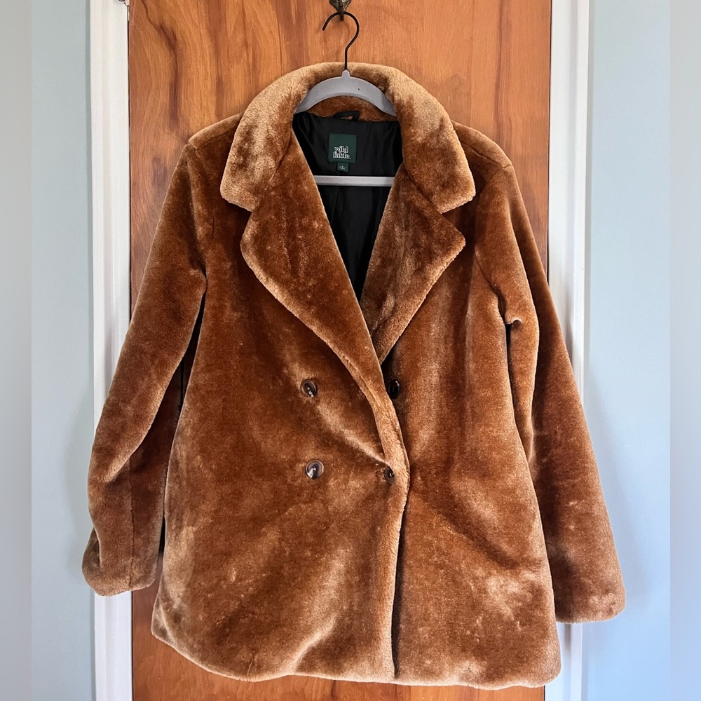 Wild Fable faux fur coat, size small, camel color